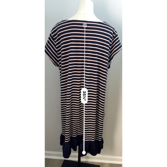 Suzanne Betro striped t-shirt dress with a ruffled hem Blue/pink Size 2X Casual - Picture 4 of 7
